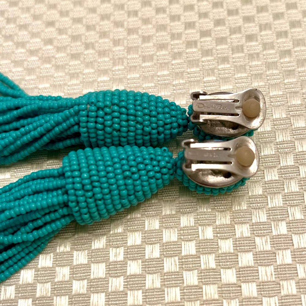 Oscar de la Renta Aquamarine Classic Long Tassel Clip-On Earrings - Picture 5 of 7